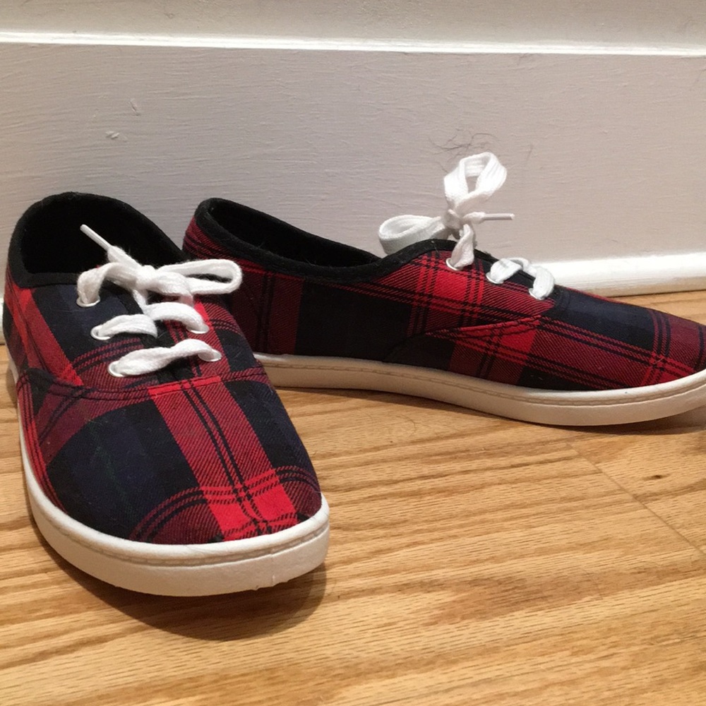 Brand new red and black plaid sneakers